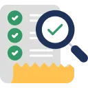 A checklist with three green checkmarks on the left and a magnifying glass focusing on a large checkmark on the right. The bottom part of the checklist appears torn.