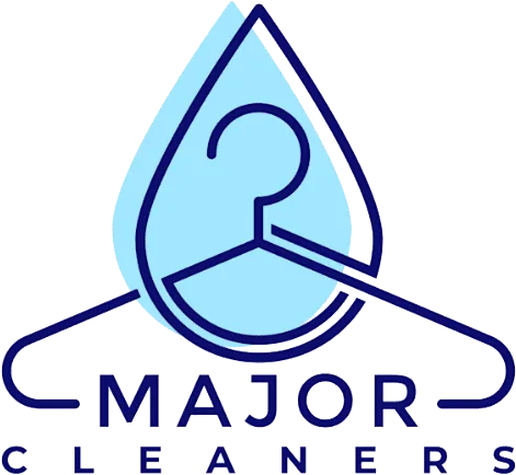 Logo of Major Cleaners, featuring a blue hanger and water droplet design.